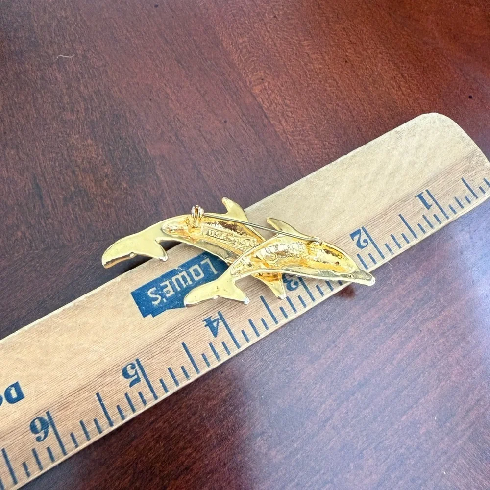 Vintage Gold Tone Dolphins USA 197 Brooch